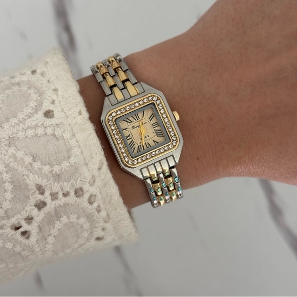 American Vintage Accessories - Two-Tone Luxury Square Face Vintage Watch with Crystal Accents
